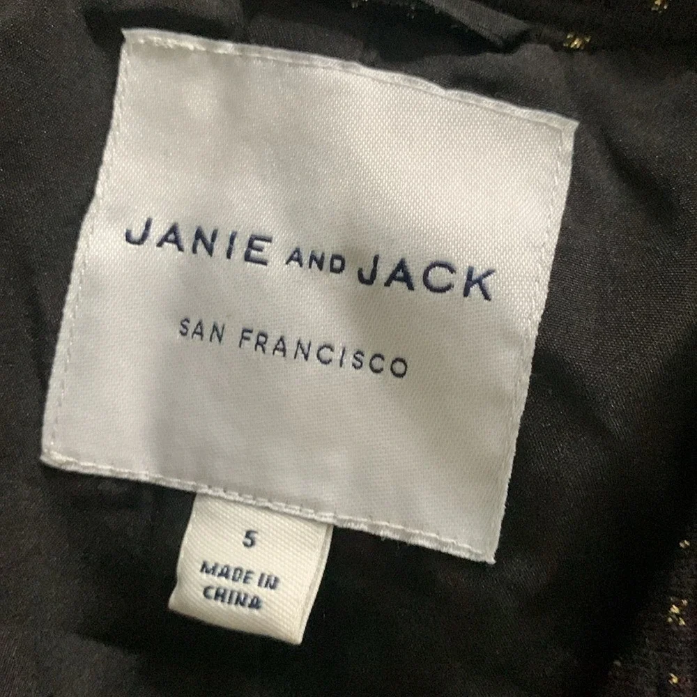 Janie and Jack Girls Black Gold Metallic Peplum Blazer Faux Fur Cuffs Size 5‎